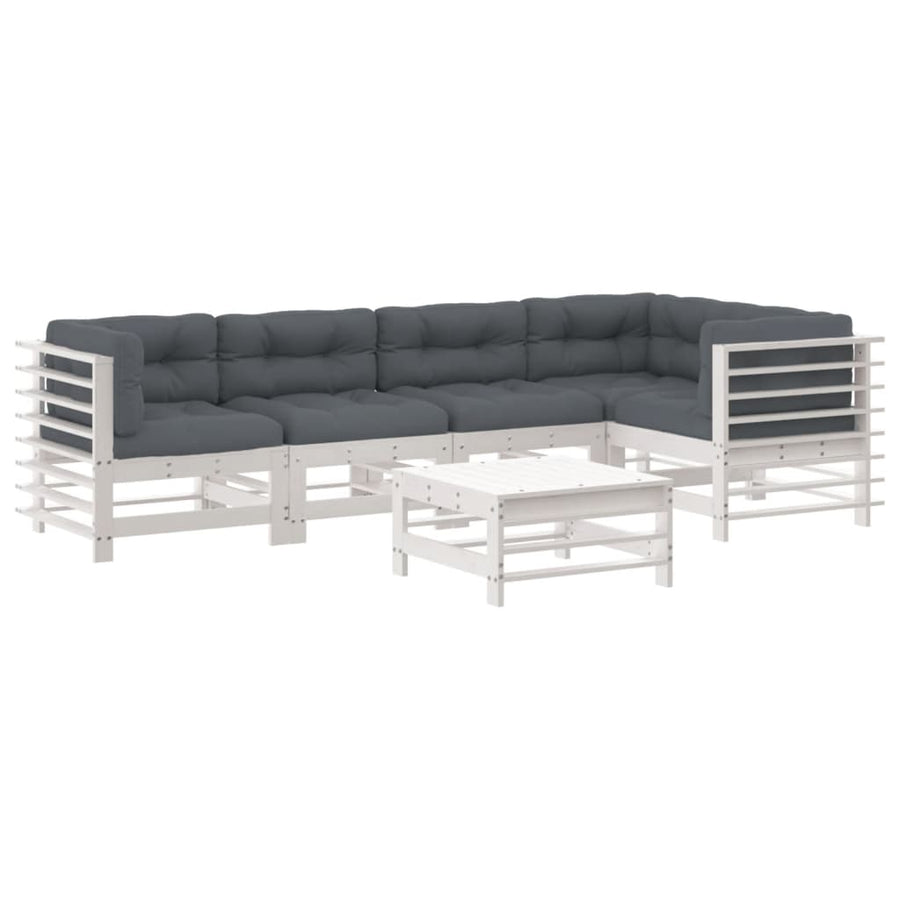 -Delige Loungeset Met Kussens Massief Hout Wit Wit grenenhout
