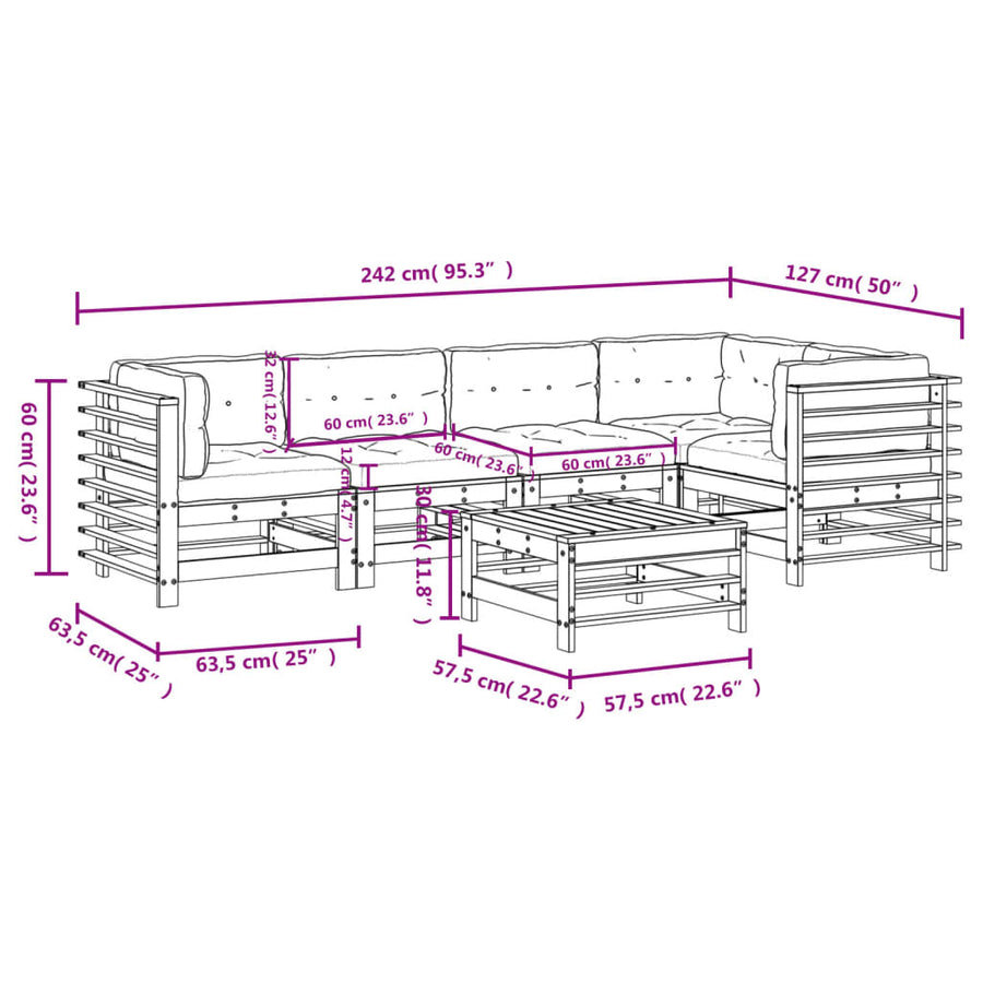 -Delige Loungeset Met Kussens Massief Hout Wit Wit grenenhout