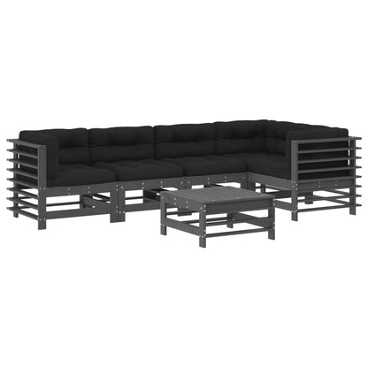 -Delige Loungeset Met Kussens Massief Hout Grijs Grijs grenenhout