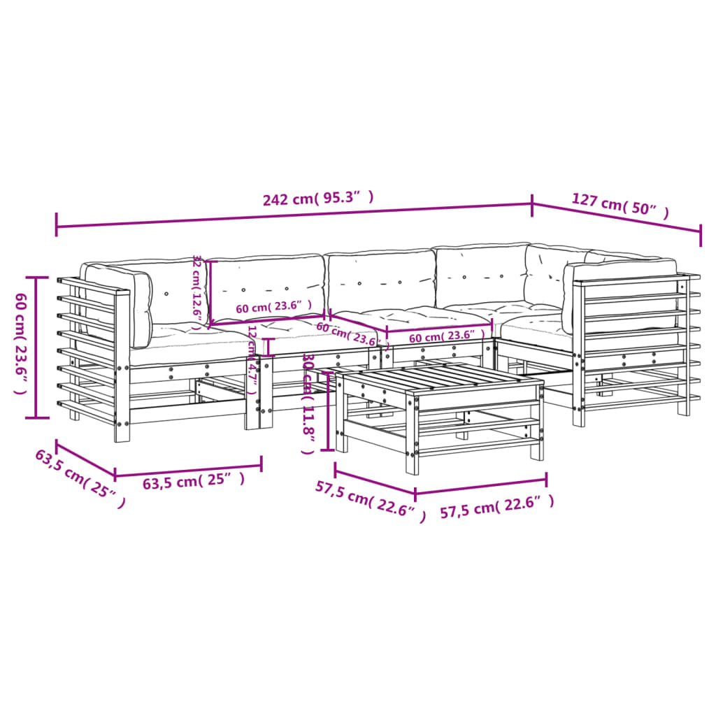 -Delige Loungeset Met Kussens Massief Hout Grijs Grijs grenenhout