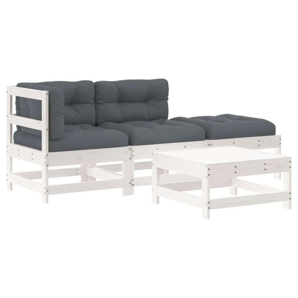 4-delige Loungeset met kussens massief hout wit