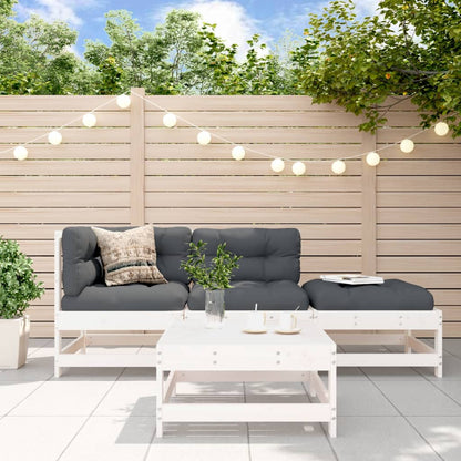 4-delige Loungeset met kussens massief hout wit