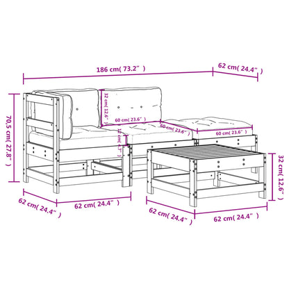 -Delige Loungeset Met Kussens Massief Douglashout Natuurlijk douglashout