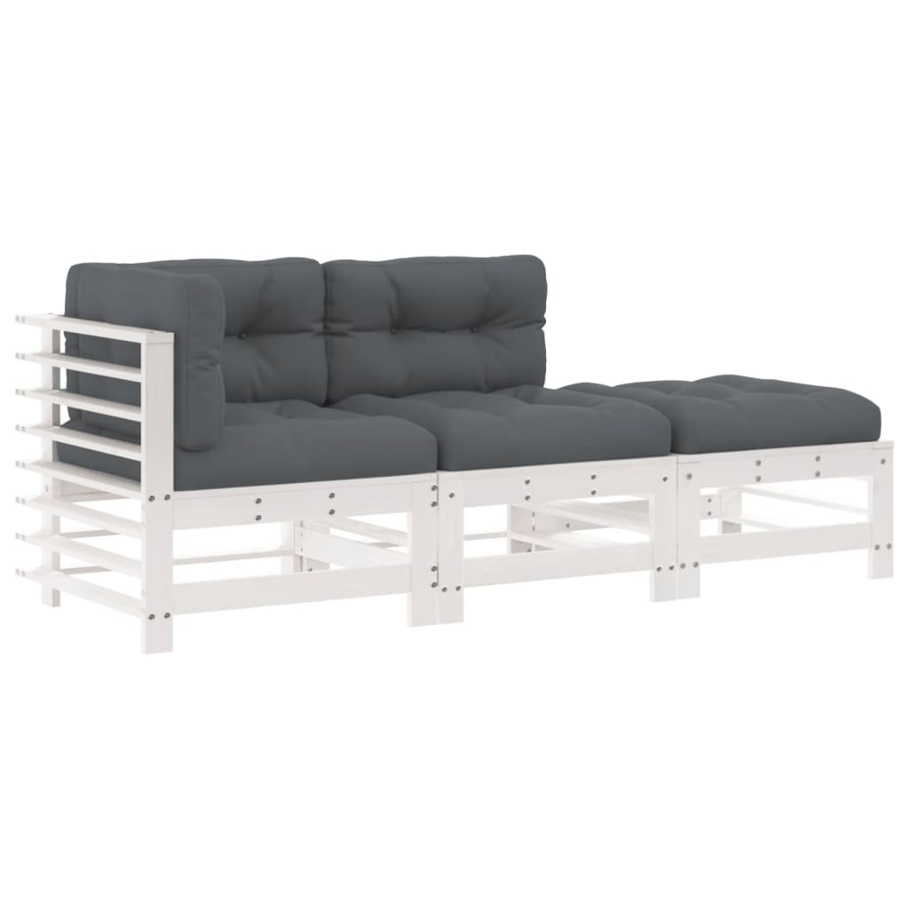 -Delige Loungeset Met Kussens Massief Hout Wit Wit grenenhout