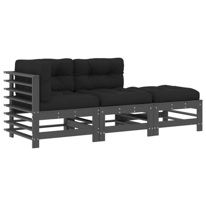 -Delige Loungeset Met Kussens Massief Hout Grijs Grijs grenenhout