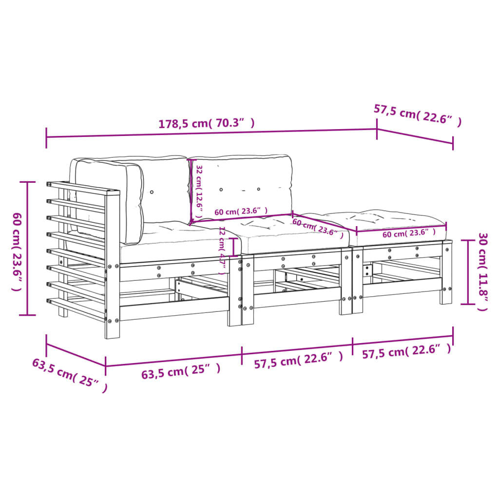 -Delige Loungeset Met Kussens Massief Douglashout Natuurlijk douglashout