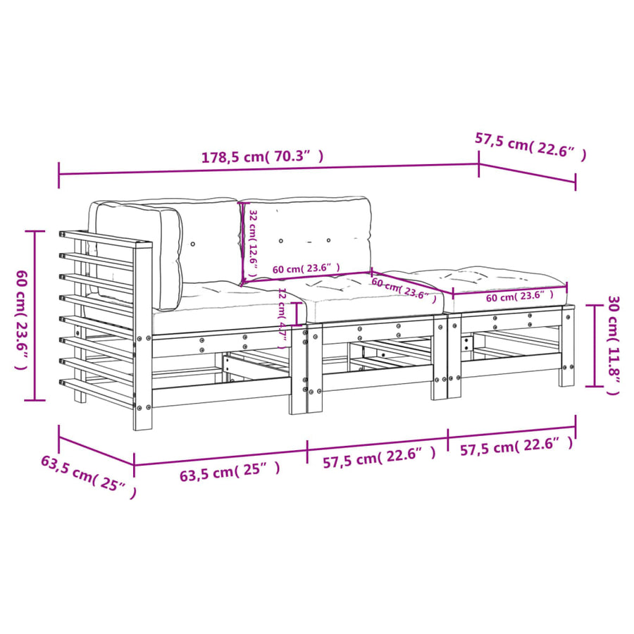 -Delige Loungeset Met Kussens Massief Douglashout Natuurlijk douglashout