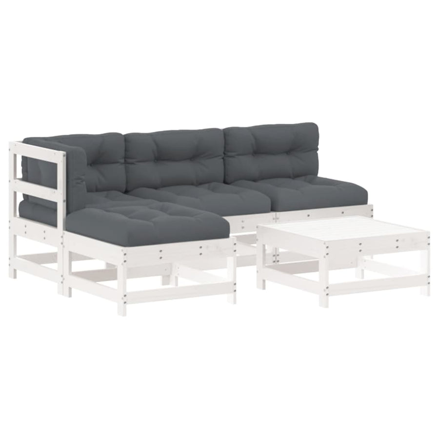 Loungeset Met Kussens Massief Hout Wit Wit grenenhout