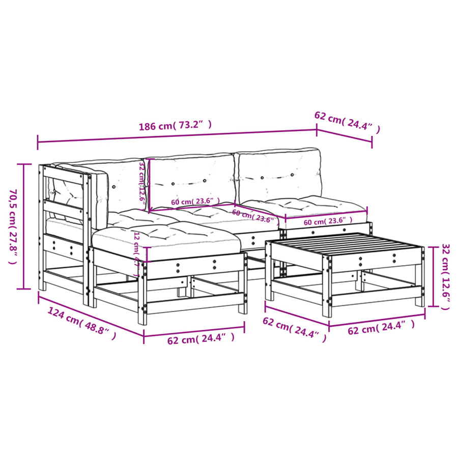Loungeset Met Kussens Massief Hout Wit Wit grenenhout