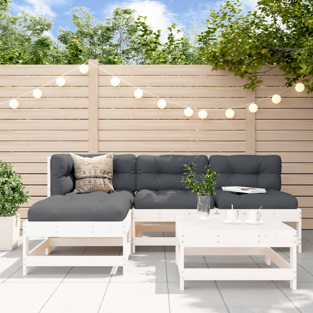 Loungeset Met Kussens Massief Hout Wit Wit grenenhout