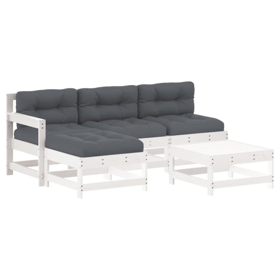 -Delige Loungeset Met Kussens Massief Hout Wit Wit grenenhout