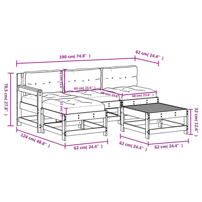 -Delige Loungeset Met Kussens Massief Hout Wit Wit grenenhout