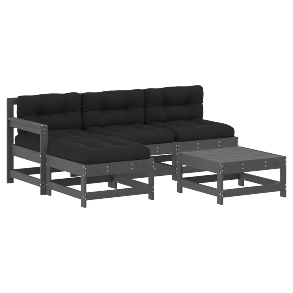 -Delige Loungeset Met Kussens Massief Hout Grijs Grijs grenenhout