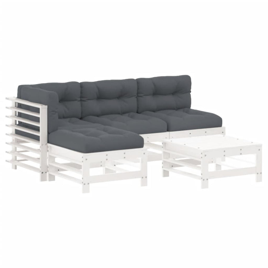 -Delige Loungeset Met Kussens Massief Hout Wit Wit grenenhout