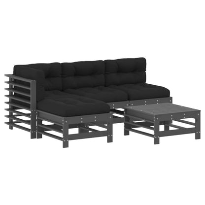-Delige Loungeset Met Kussens Massief Hout Grijs Grijs grenenhout