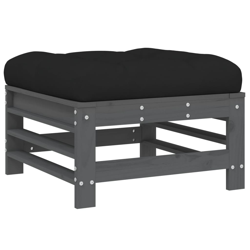 -Delige Loungeset Met Kussens Massief Hout Grijs Grijs grenenhout