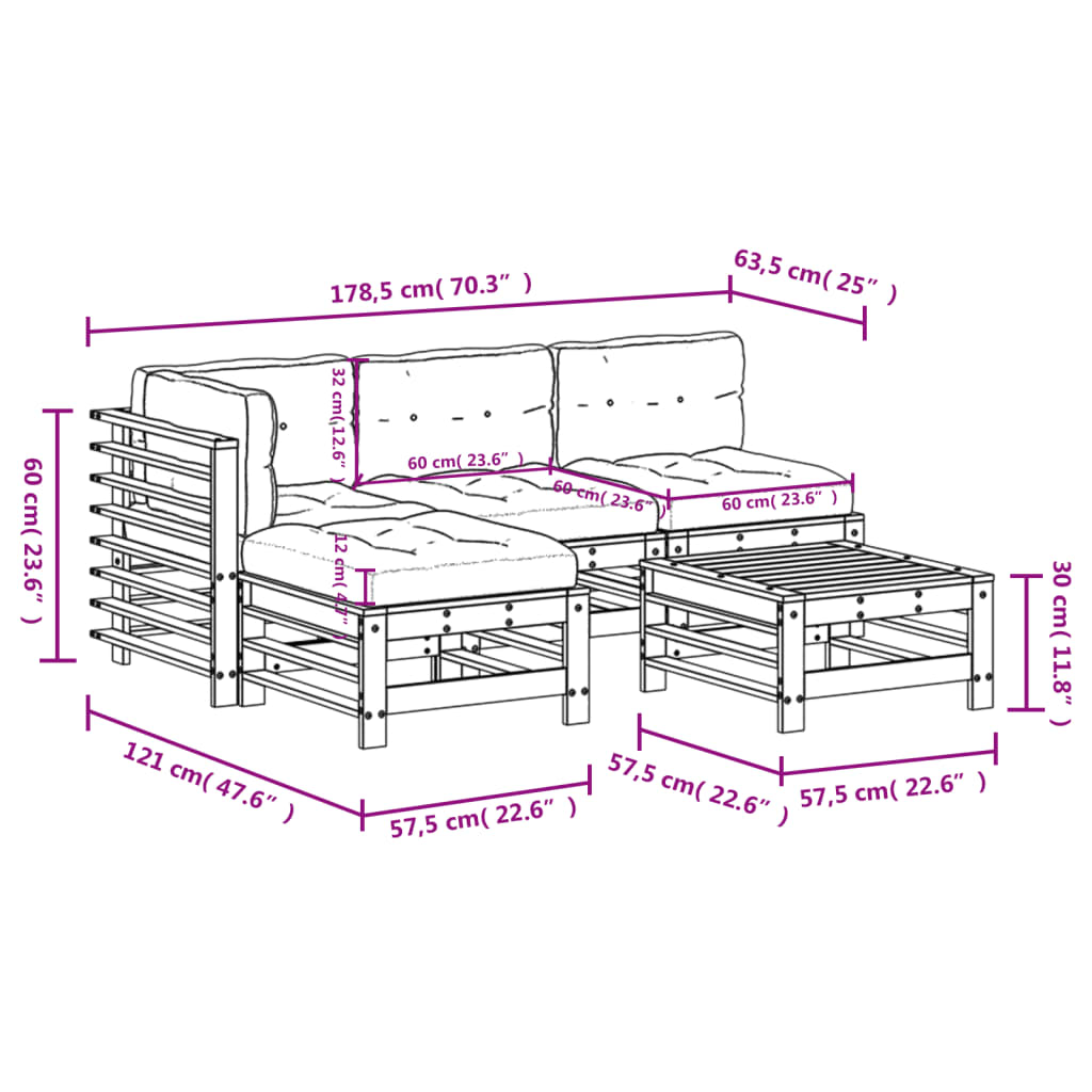 -Delige Loungeset Met Kussens Massief Hout Grijs Grijs grenenhout
