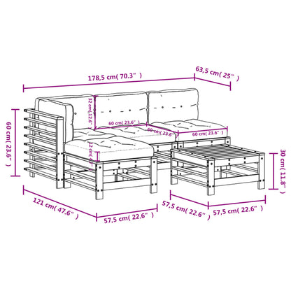 -Delige Loungeset Met Kussens Massief Hout Grijs Grijs grenenhout
