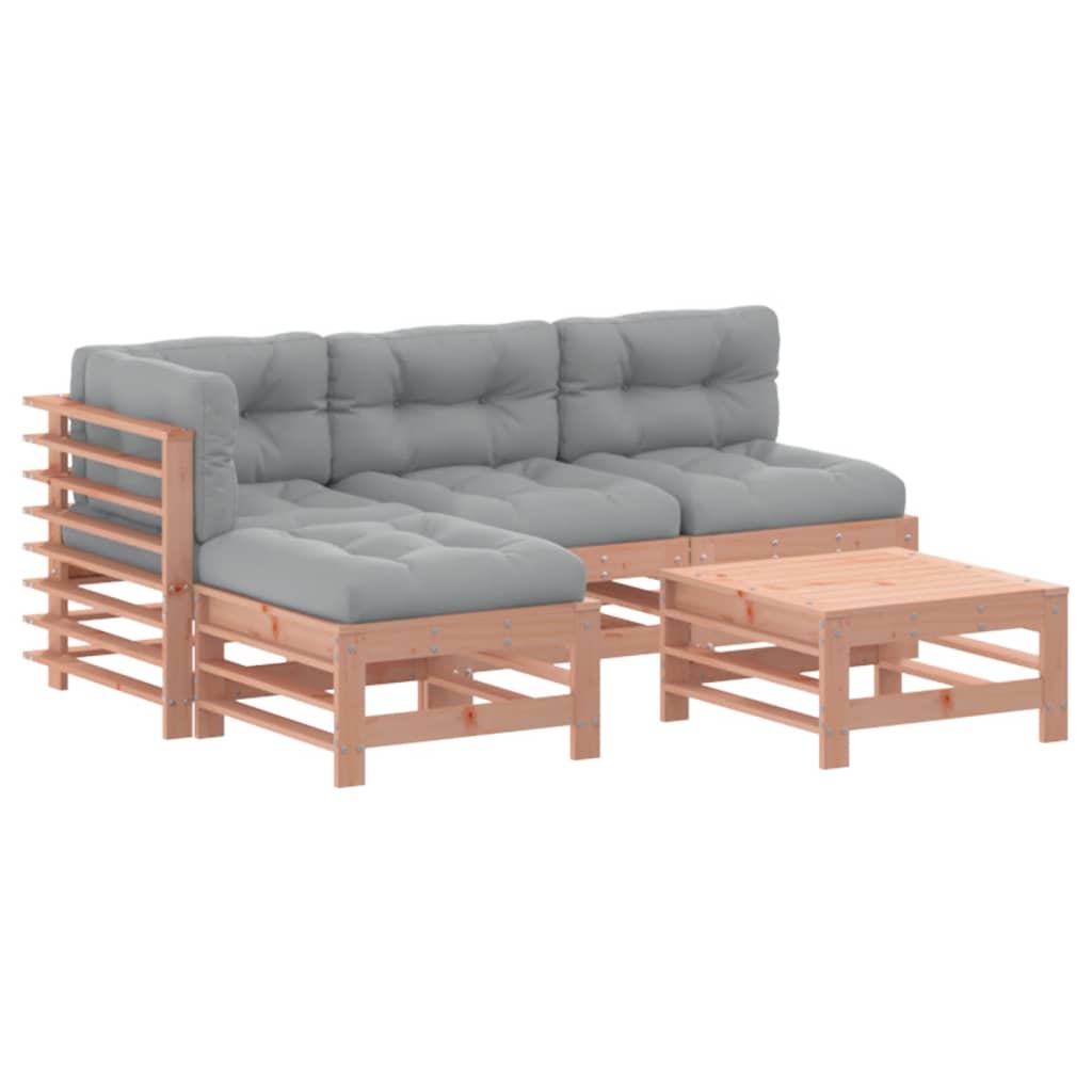 -Delige Loungeset Met Kussens Massief Douglashout Natuurlijk douglashout