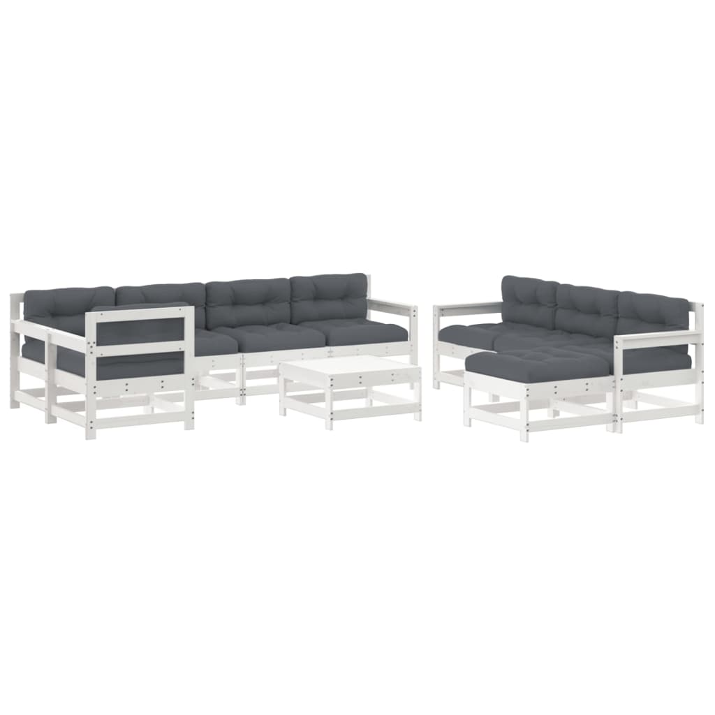 -Delige Loungeset Met Kussens Massief Hout Wit Wit grenenhout