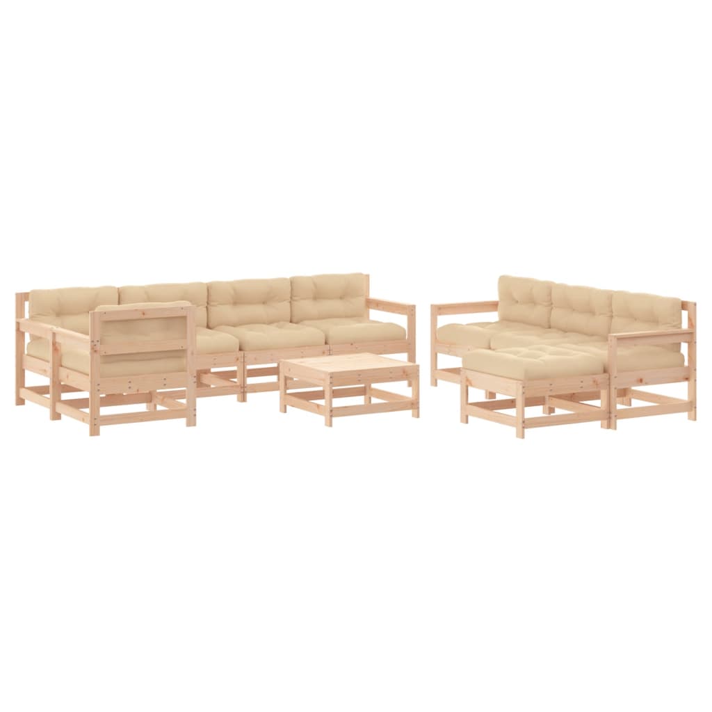 -Delige Loungeset Met Kussens Massief Hout Natuurlijk grenenhout