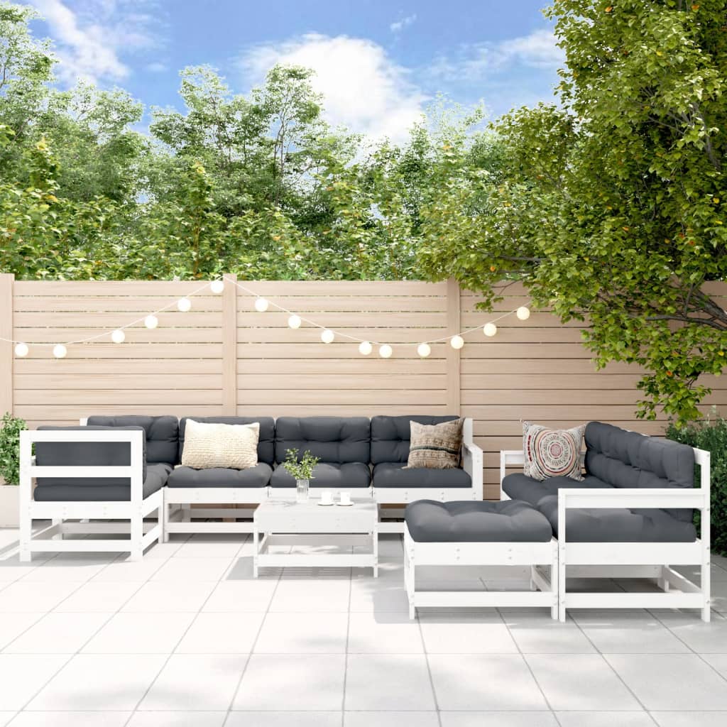 Loungeset Met Kussens Massief Hout Wit Wit grenenhout