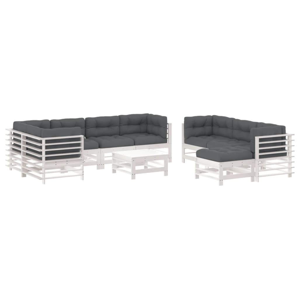 -Delige Loungeset Met Kussens Massief Hout Wit Wit grenenhout