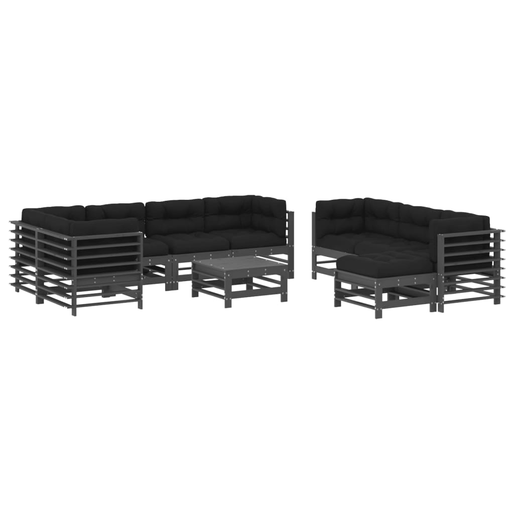 -Delige Loungeset Met Kussens Massief Hout Grijs Grijs grenenhout