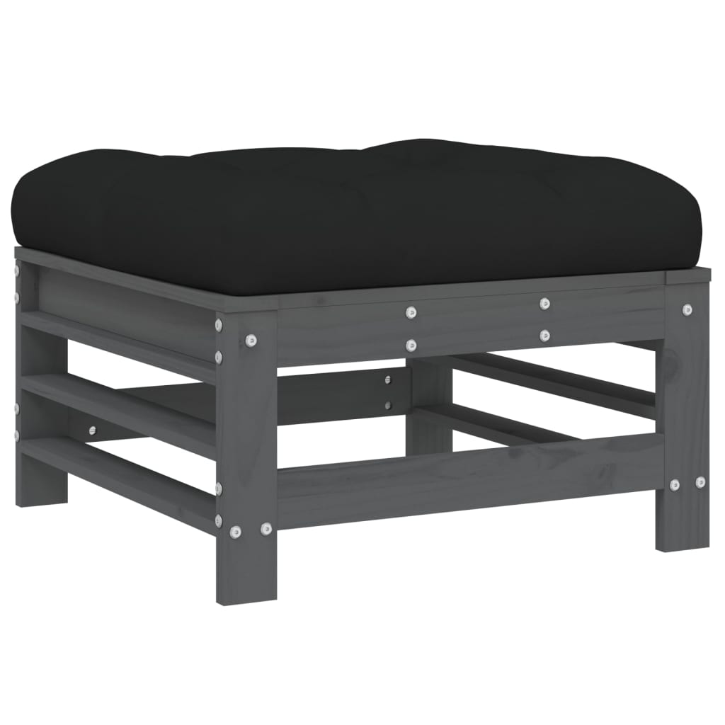 -Delige Loungeset Met Kussens Massief Hout Grijs Grijs grenenhout