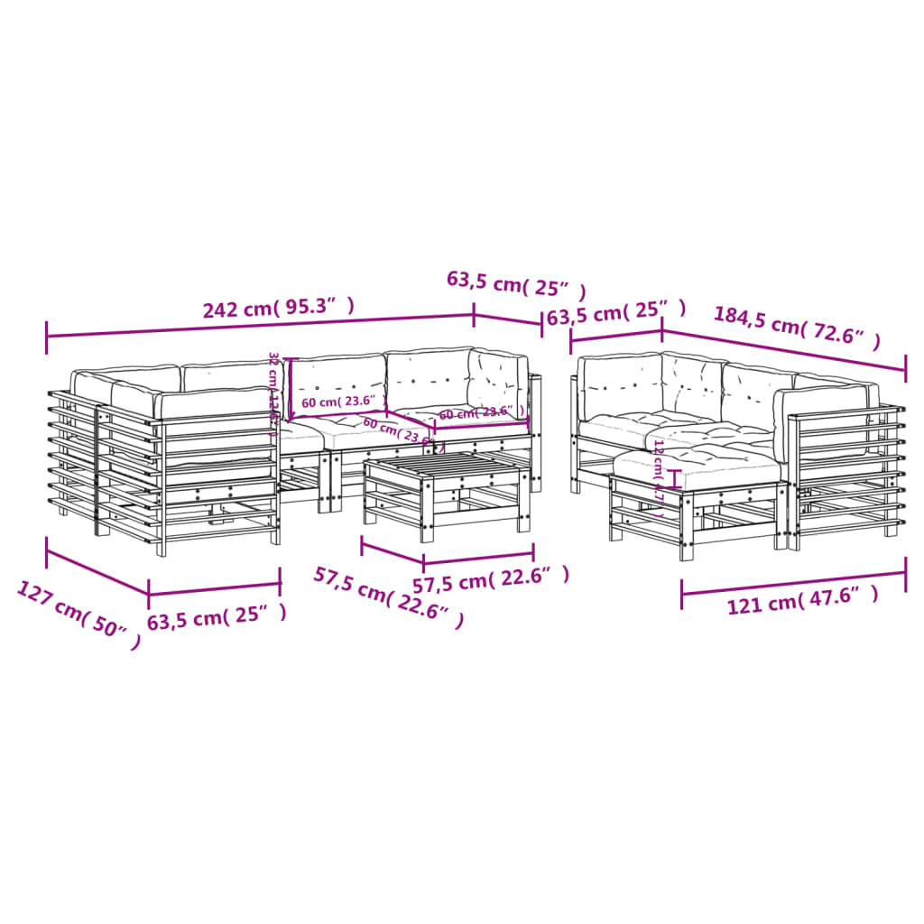 -Delige Loungeset Met Kussens Massief Douglashout Natuurlijk douglashout