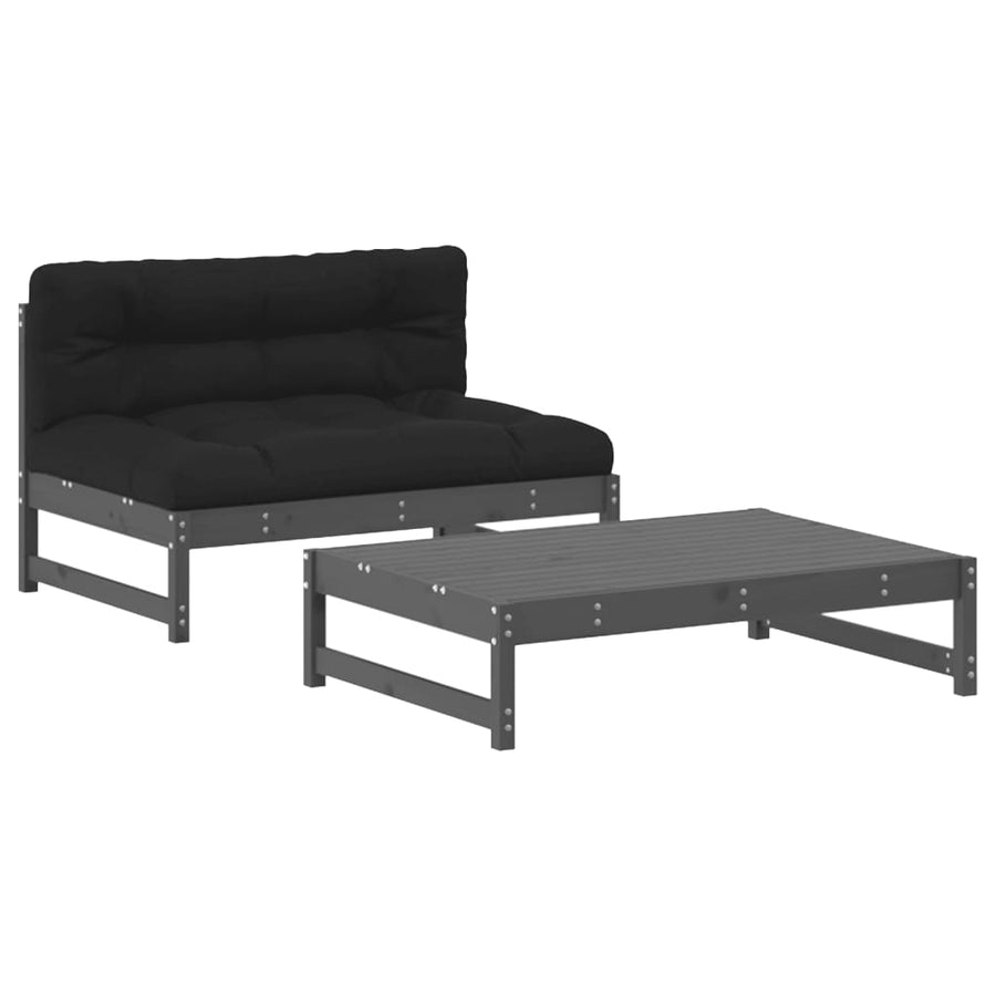 -Delige Loungeset Met Kussens Massief Hout Grijs Grijs grenenhout