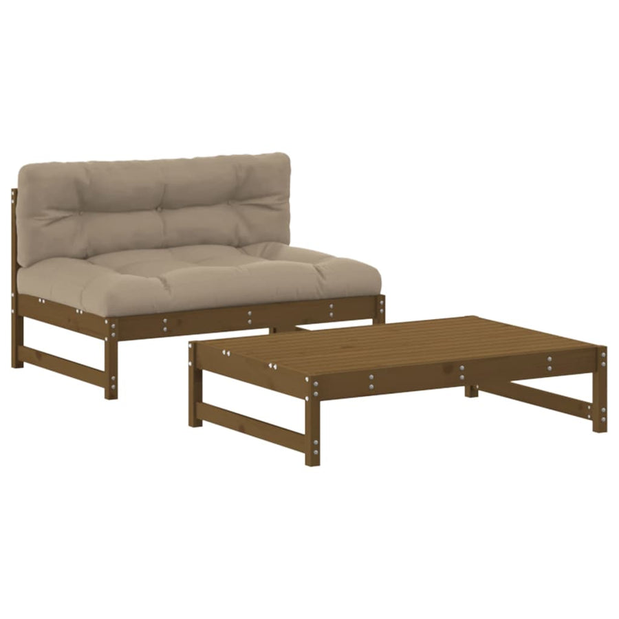 -Delige Loungeset Met Kussens Massief Hout Honingbruin Honingbruin grenenhout