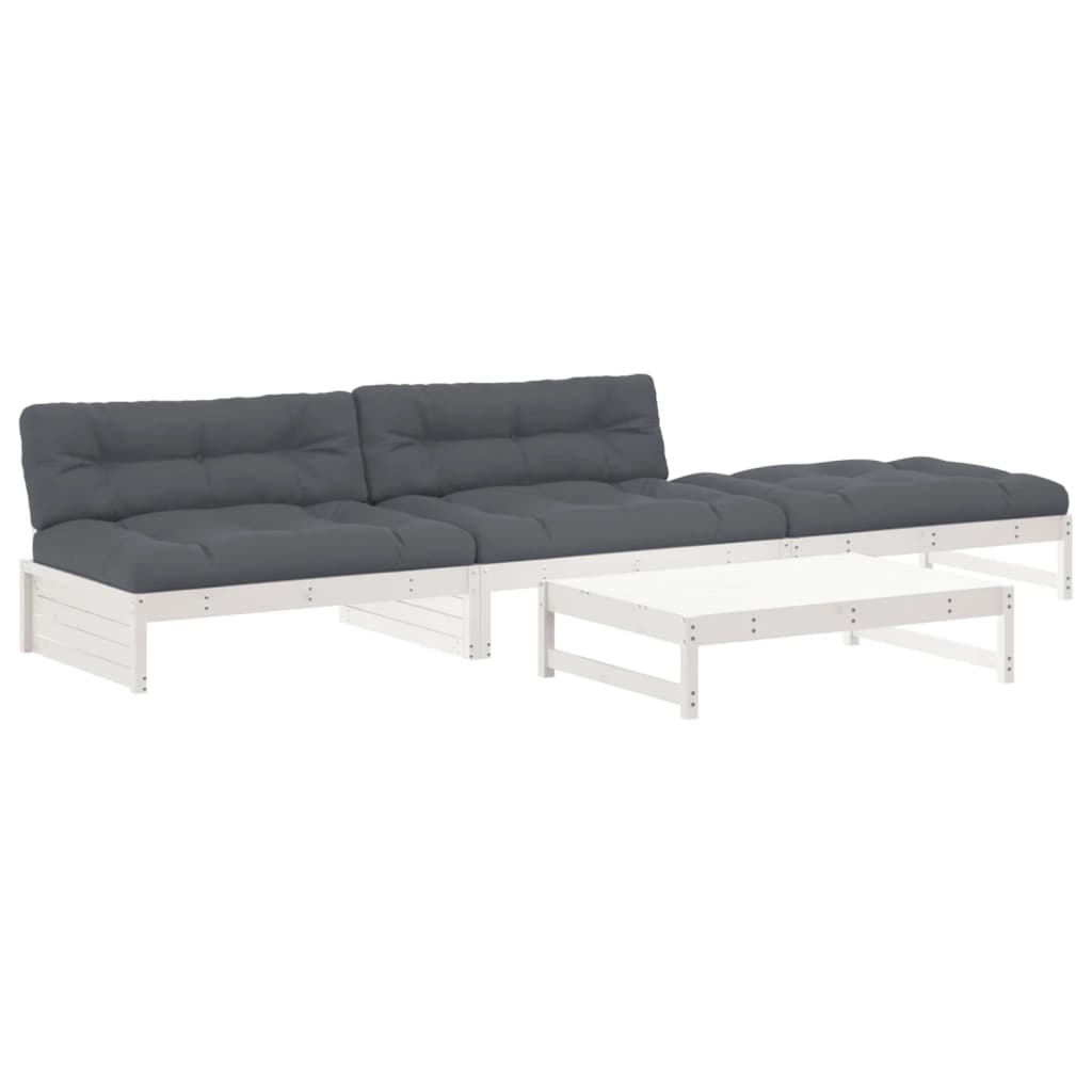 -Delige Loungeset Met Kussens Massief Hout Wit Wit grenenhout