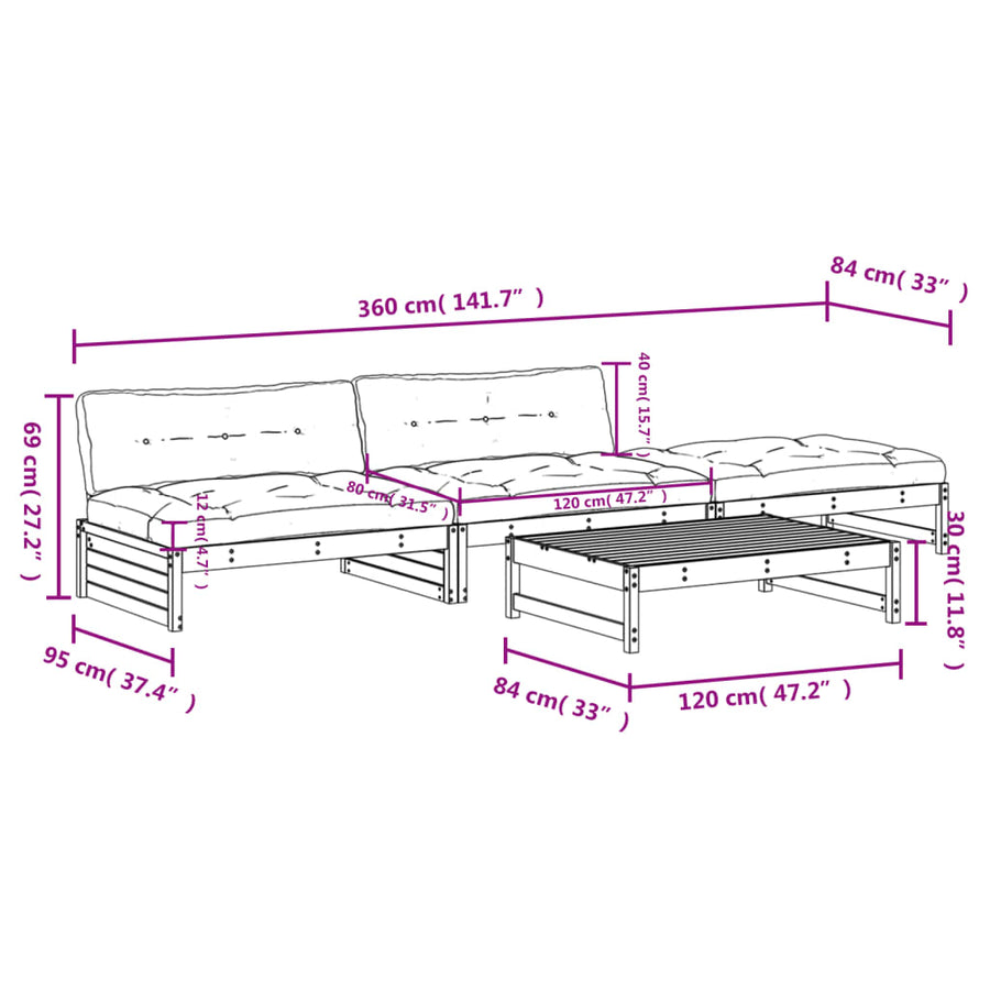 -Delige Loungeset Met Kussens Massief Hout Wit Wit grenenhout