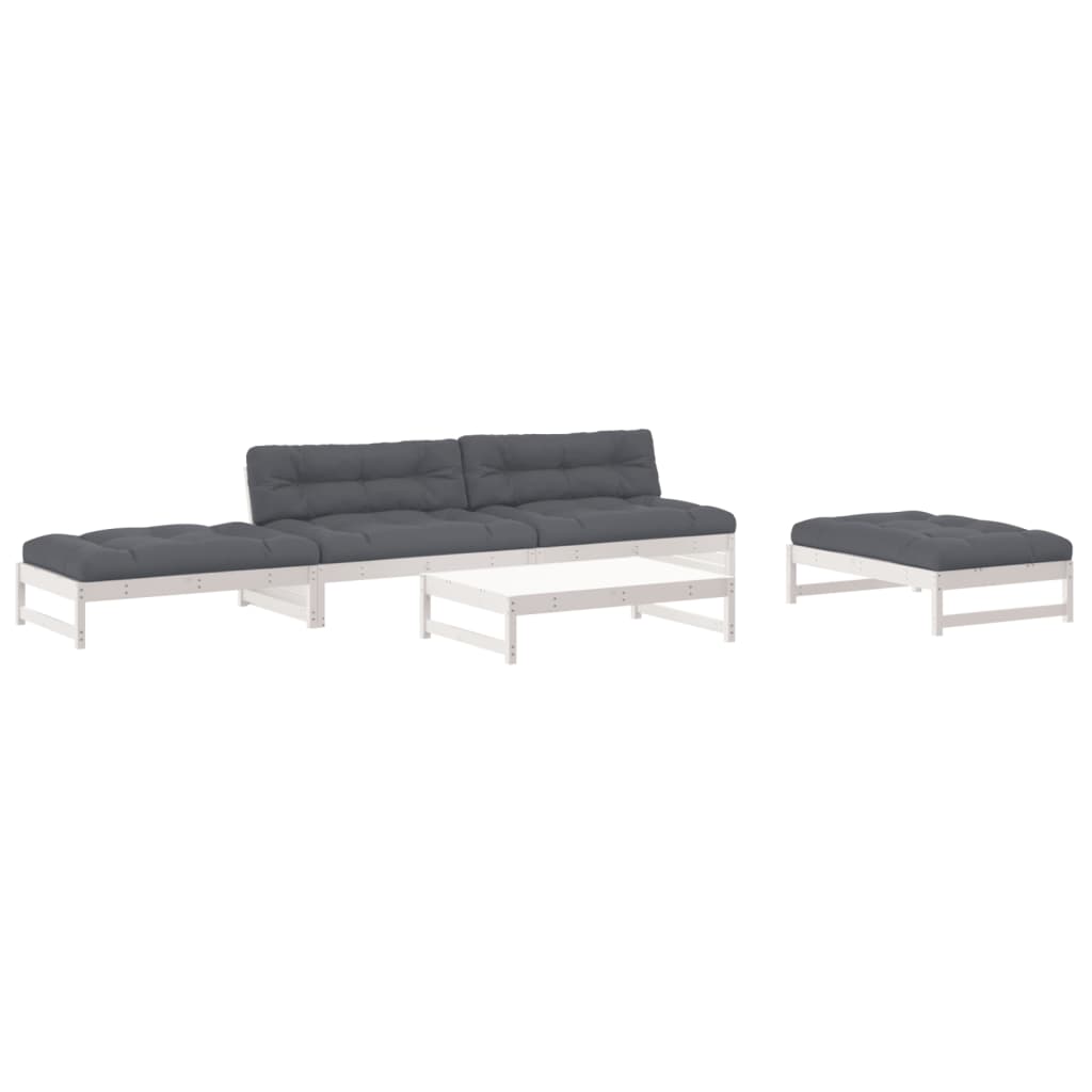 -Delige Loungeset Met Kussens Massief Hout Wit Wit grenenhout