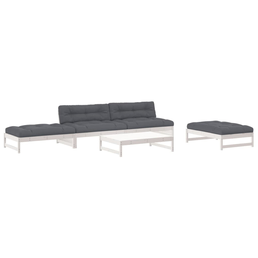 -Delige Loungeset Met Kussens Massief Hout Wit Wit grenenhout