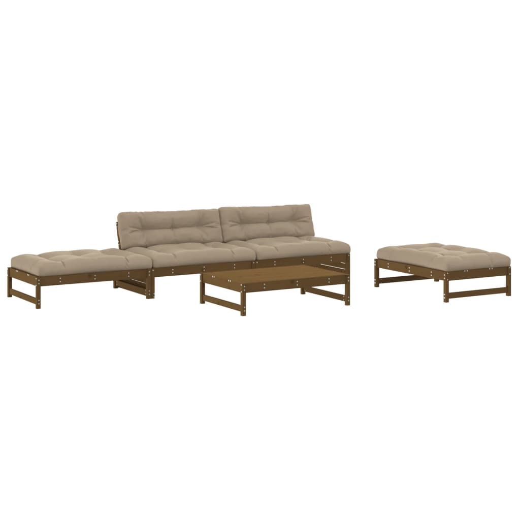 Loungeset Met Kussens Massief Hout Honingbruin Honingbruin grenenhout