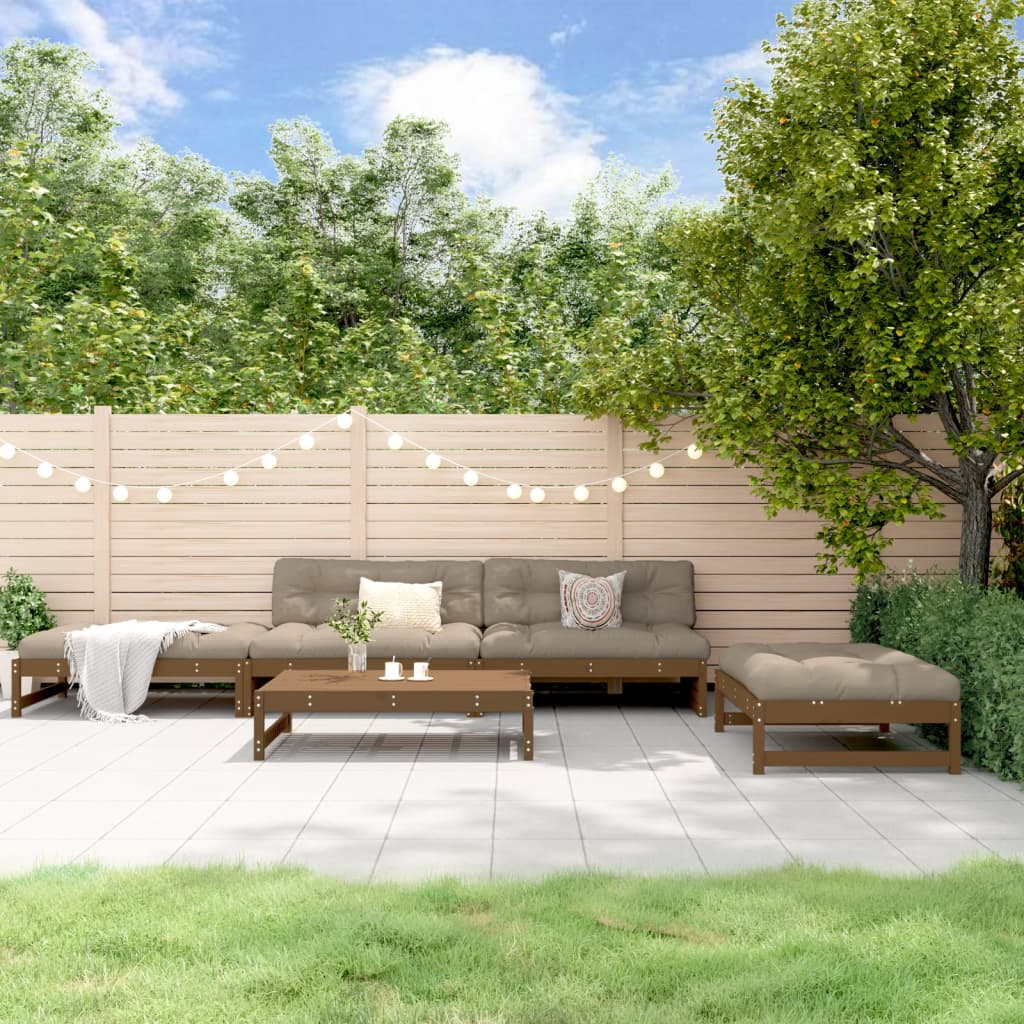Loungeset Met Kussens Massief Hout Honingbruin Honingbruin grenenhout