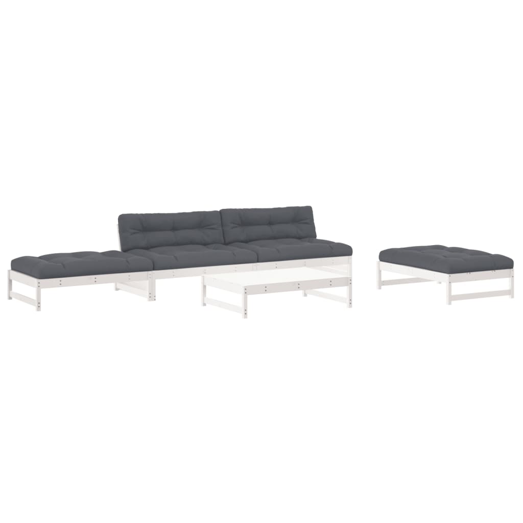 -Delige Loungeset Met Kussens Massief Hout Wit Wit grenenhout