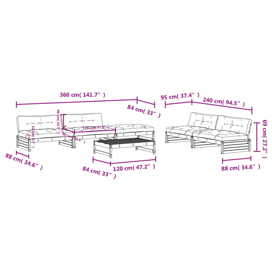 -Delige Loungeset Met Kussens Massief Hout Wit Wit grenenhout