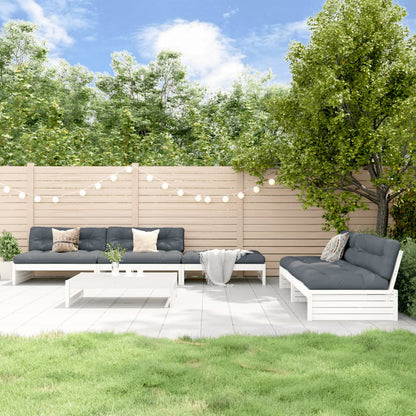 -Delige Loungeset Met Kussens Massief Hout Wit Wit grenenhout