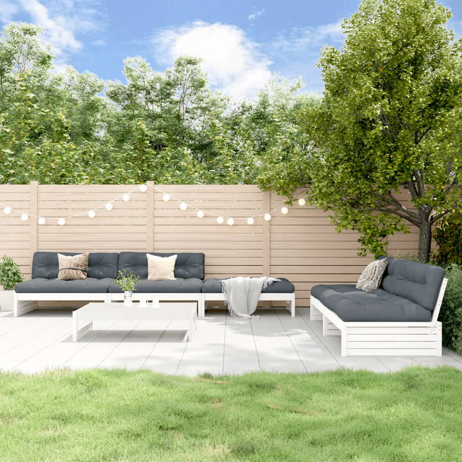 -Delige Loungeset Met Kussens Massief Hout Wit Wit grenenhout