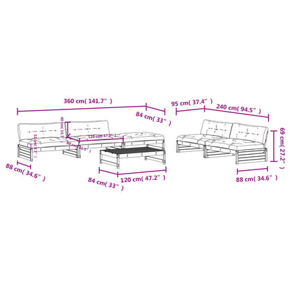 -Delige Loungeset Met Kussens Massief Douglashout Natuurlijk douglashout