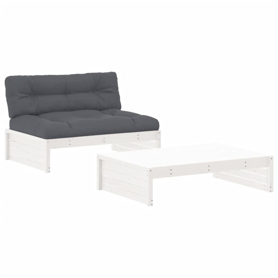 -Delige Loungeset Met Kussens Massief Hout Wit Wit grenenhout