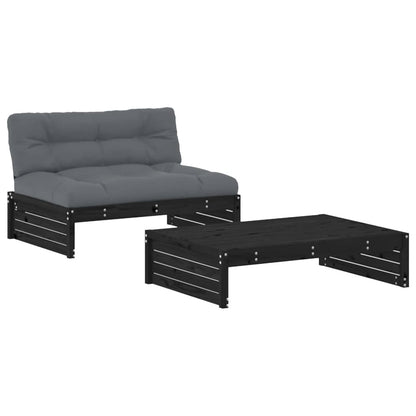 -Delige Loungeset Met Kussens Massief Hout Zwart Zwart grenenhout