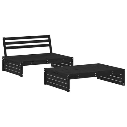 -Delige Loungeset Met Kussens Massief Hout Zwart Zwart grenenhout