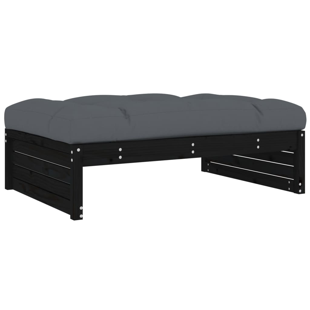 -Delige Loungeset Met Kussens Massief Hout Zwart Zwart grenenhout