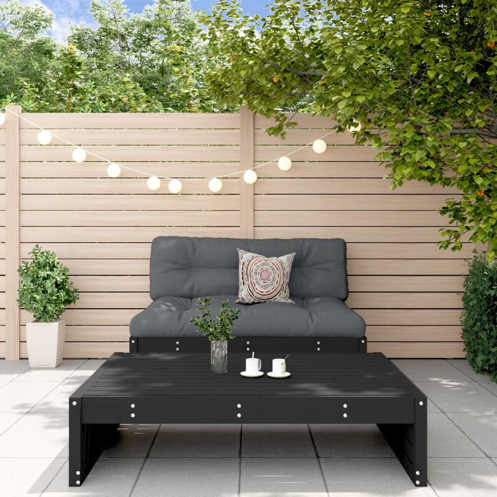 -Delige Loungeset Met Kussens Massief Hout Zwart Zwart grenenhout
