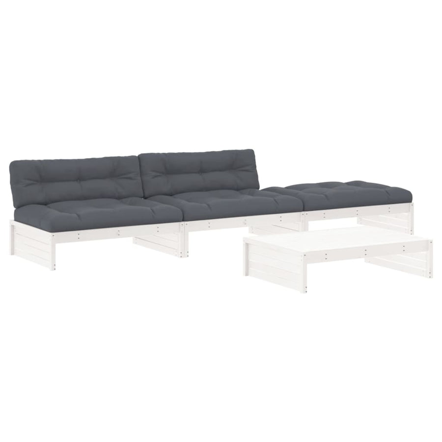 -Delige Loungeset Met Kussens Massief Hout Wit Wit grenenhout