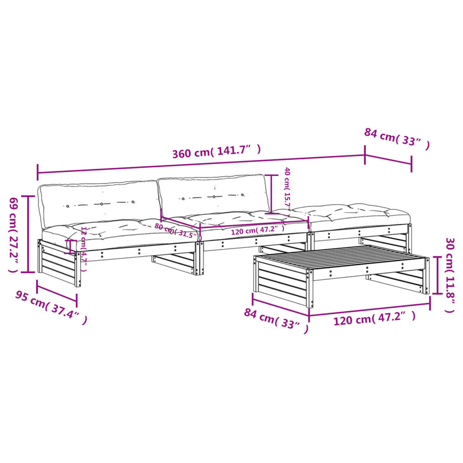 -Delige Loungeset Met Kussens Massief Hout Wit Wit grenenhout